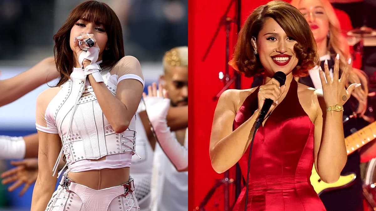 Collage of 2026 VMAs performers including Lisa and RAYE against a stage backdrop