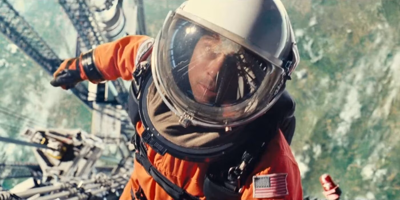 Brad Pitt in a spacesuit, staring into the vastness of space