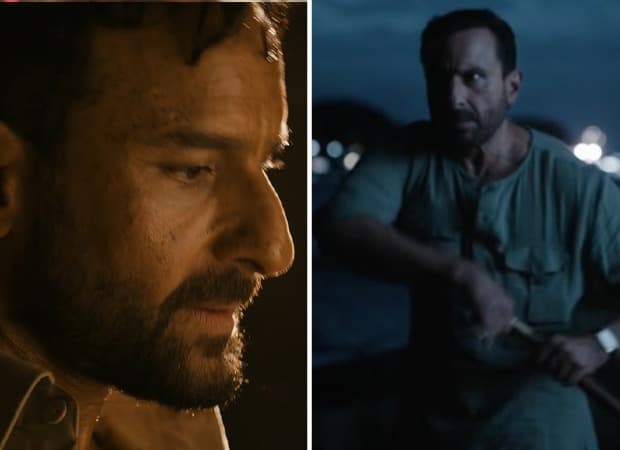 Saif Ali Khan in a still from Haiwaan, standing amid broken glass in an intense scene from the film