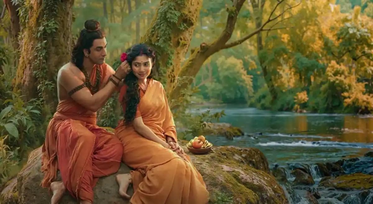 First poster of Ramayana showing Ranbir Kapoor as Ram and Sai Pallavi as Sita in a quiet moment together