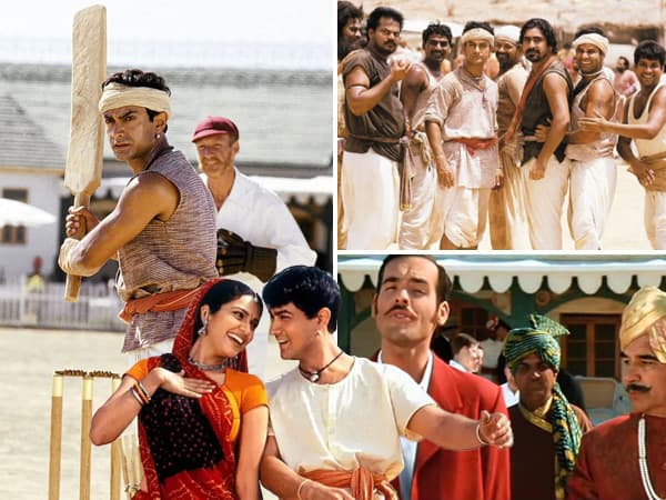 Aamir Khan as Bhuvan in a still from the 2001 film Lagaan, standing on a cricket field with villagers around him