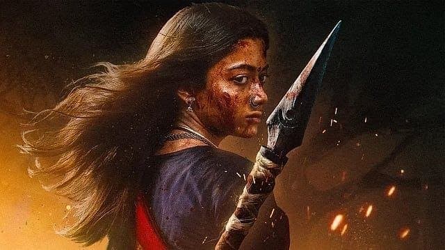Rashmika Mandanna's silhouette against a burning sunset in the Mysaa teaser