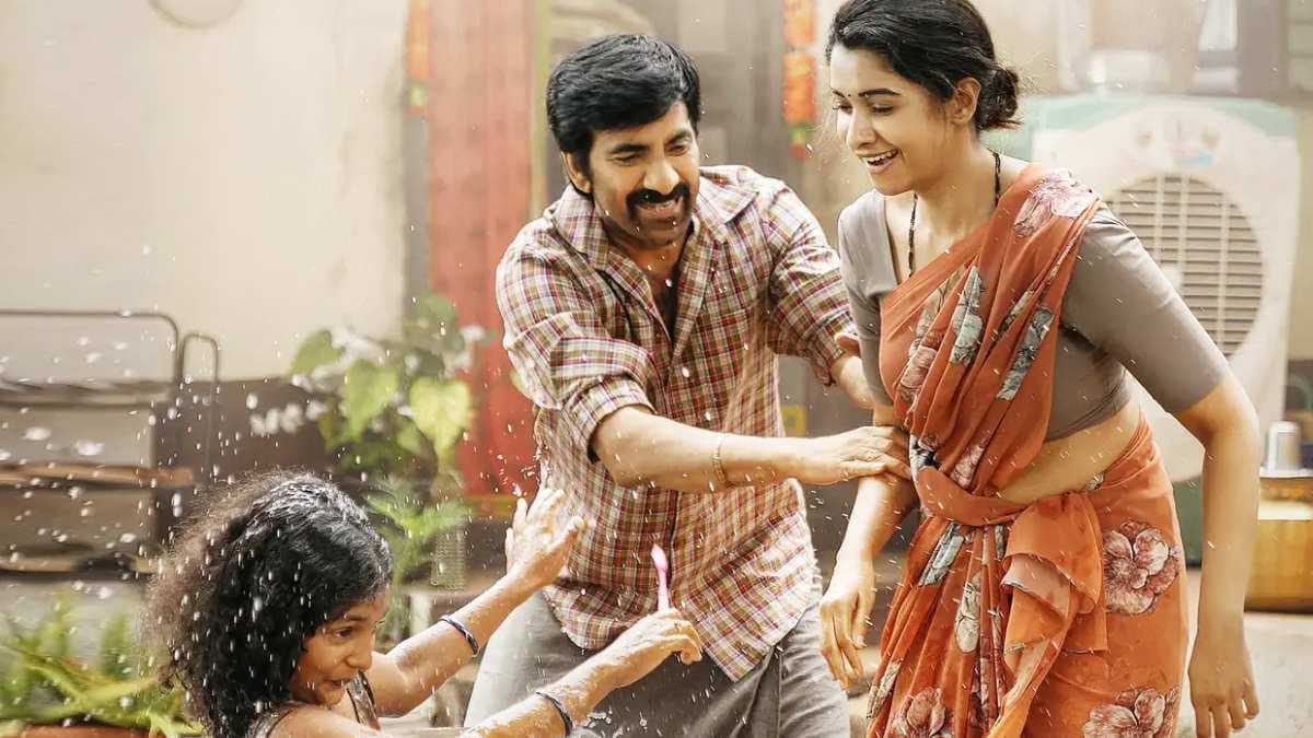 Ravi Teja in a still from the Telugu film Irumudi