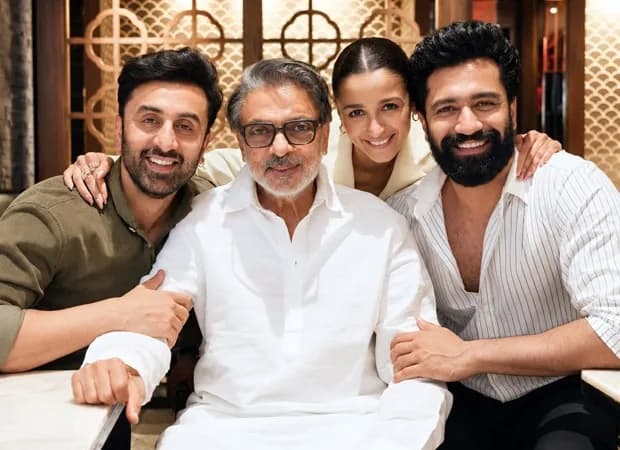 Ranbir Kapoor with Alia Bhatt and Vicky Kaushal at birthday dinner for Love & War