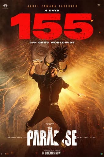 Poster of The Paradise featuring Nani and Kayadu Lohar against a dramatic backdrop