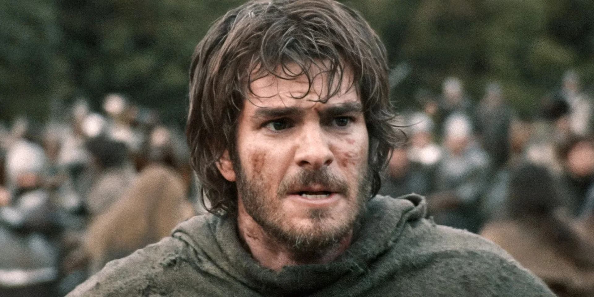 Andrew Garfield in costume in a promotional still from the historical action film The Uprising