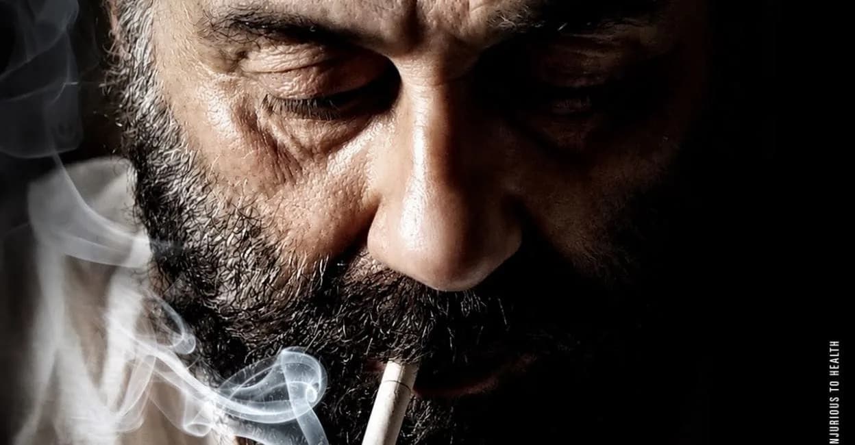 Sunny Deol in a dramatic pose from the first look motion poster of 'Suryaa', directed by M Padmakumar.
