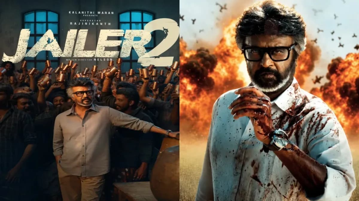A poster of Jailer 2 featuring Rajinikanth in a dramatic pose, with the tagline 'The Legend Returns'.