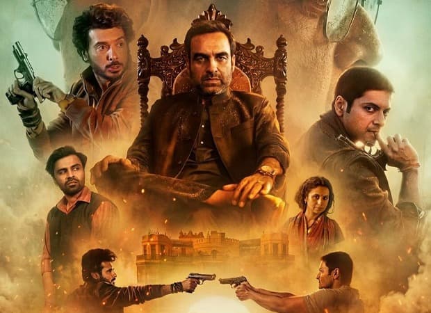 Poster or still from Mirzapur The Movie featuring the film's lead characters against the backdrop of the franchise's box office milestone announcement