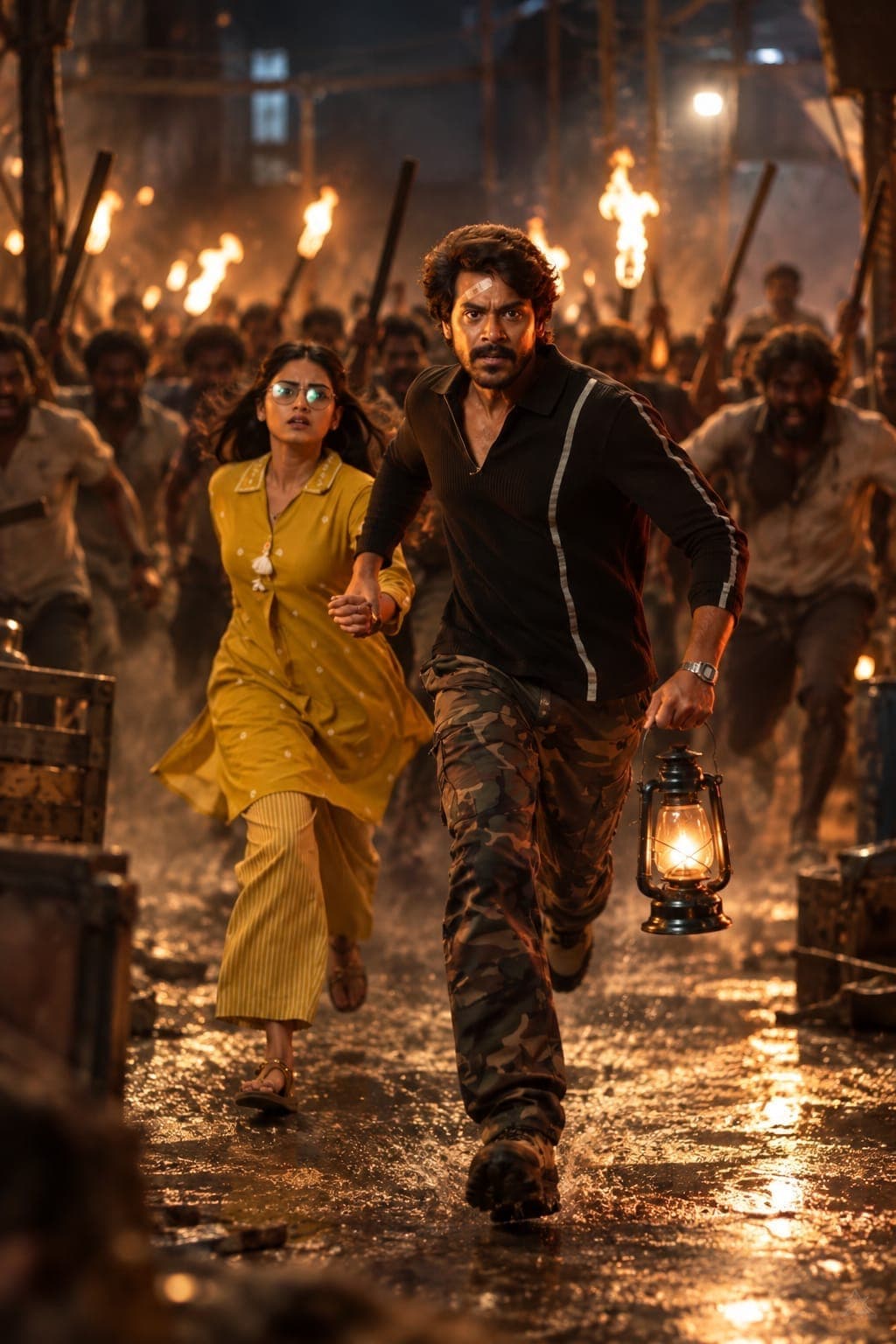 A tense still from the Aasmaan teaser showing Meghamsh Srihari amid candlelit, ritualistic imagery
