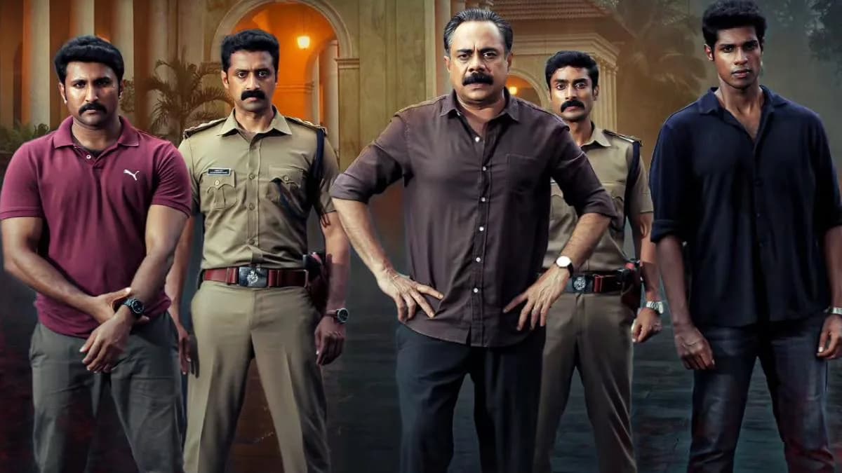 Poster of Law & Order showing lead actor Prakash Varma with a police backdrop