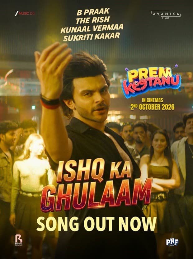 Promotional artwork for the song Ishq Ka Ghulaam from the film Prem Keetanu featuring B Praak and Sukriti Kakar credits