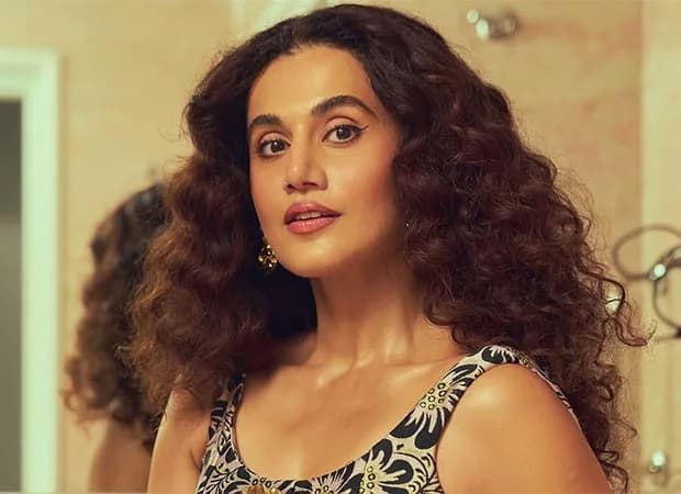 Taapsee Pannu in a gritty action pose from Gandhari, mid-leap, face set in focus