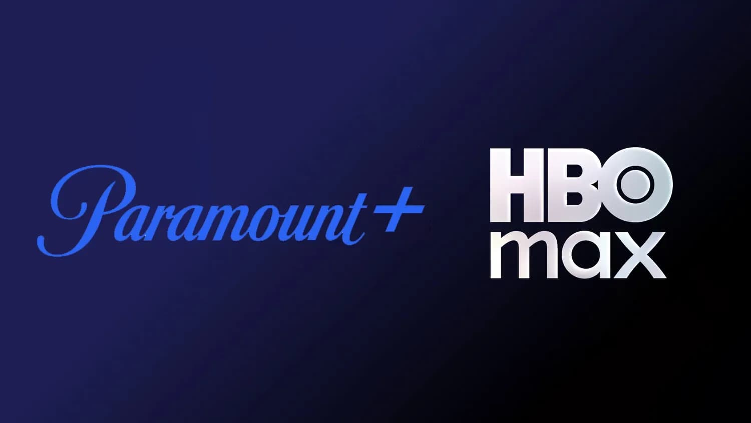 A split screen showing the HBO Max and Paramount+ logos, overlaid on a dark background with the Skydance logo in the center.