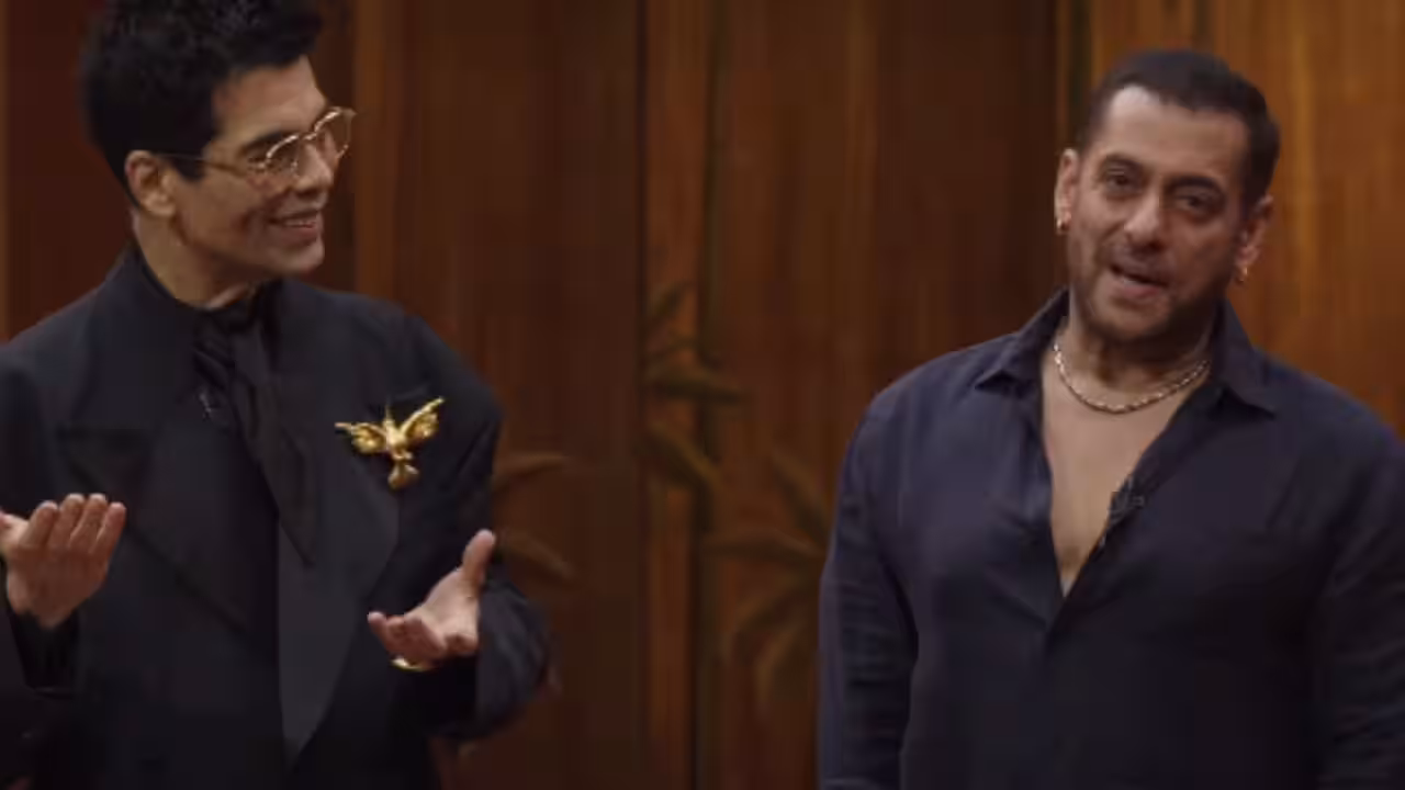 Salman Khan and Karan Johar together on the Koffee With Karan set during the season 9 announcement video