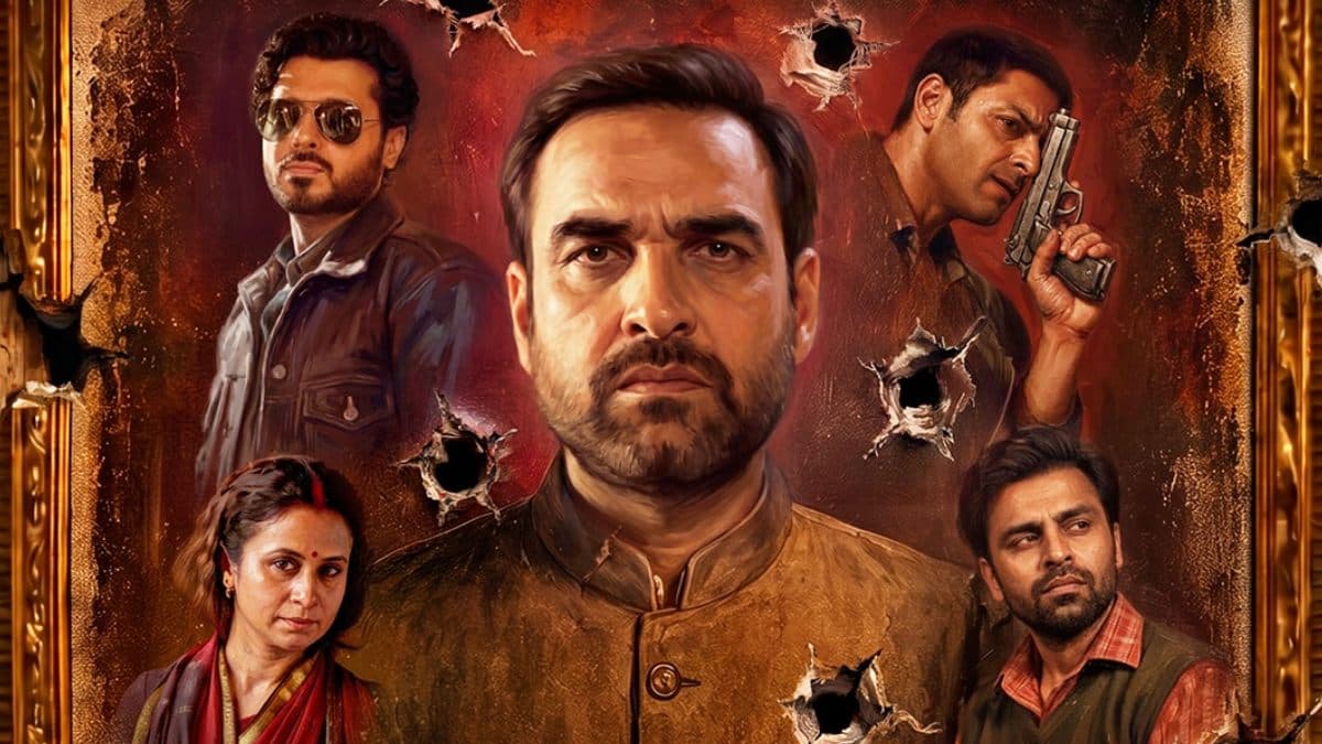 Poster or still from Mirzapur The Movie featuring the film's lead cast against the show's signature backdrop
