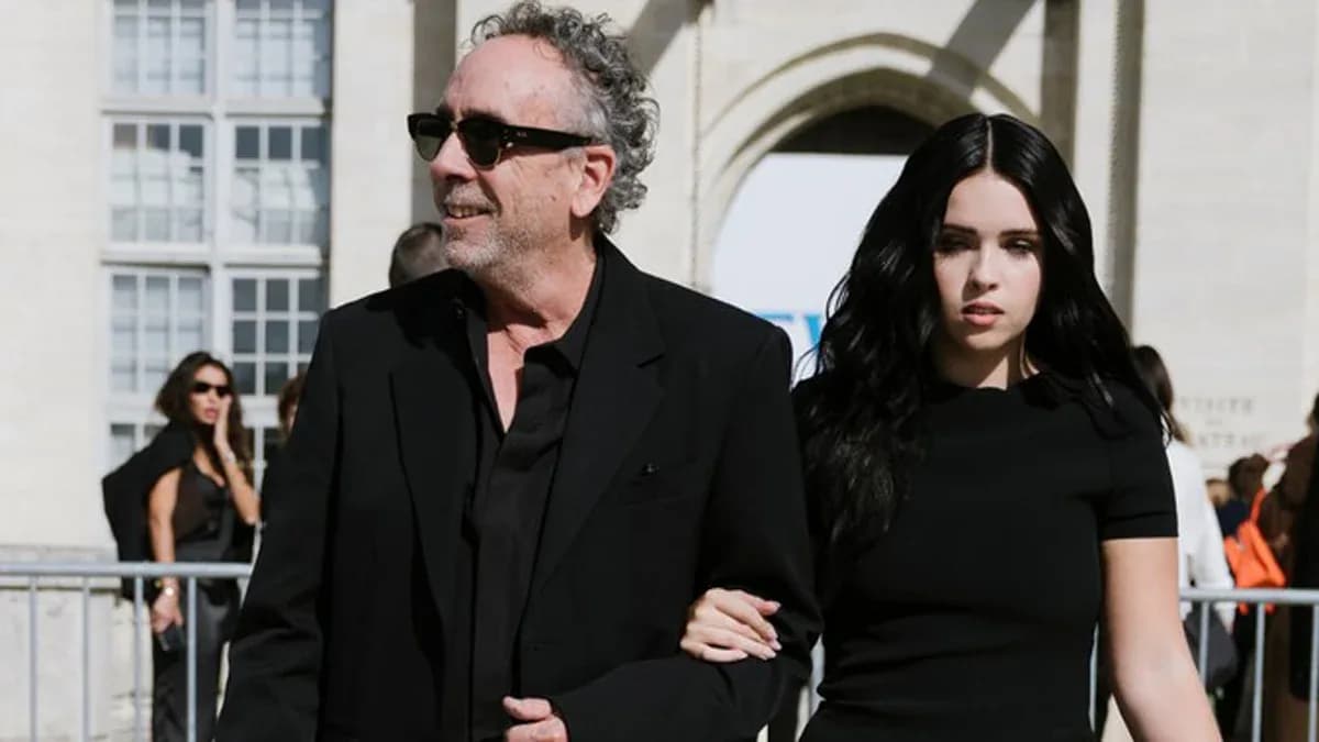 Tim Burton and his daughter Nell arriving at the Loewe show during Paris Fashion Week on October 2, 2026.