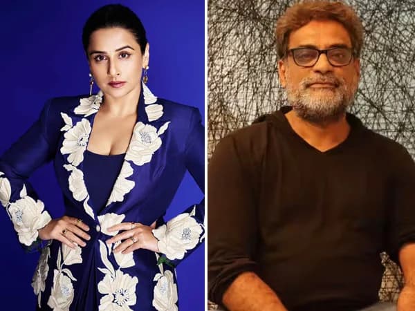 Vidya Balan holding a script on set of her upcoming Tamil film with director R. Balki