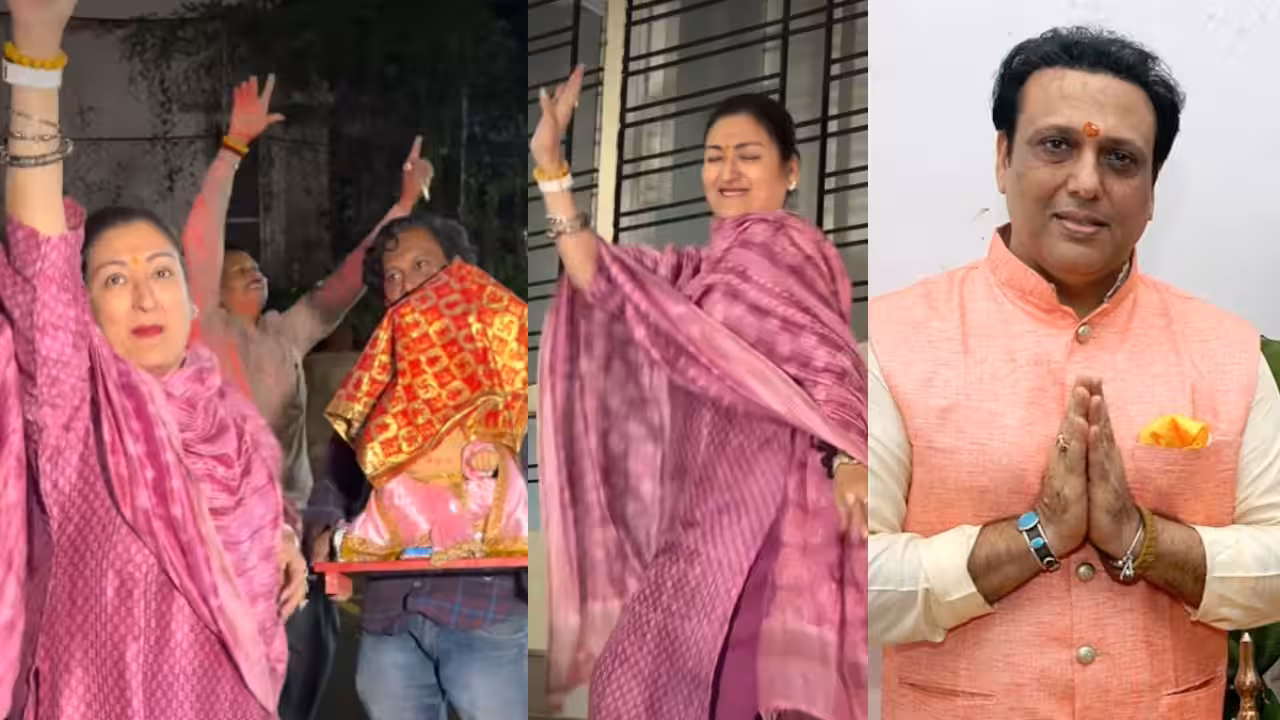 Sunita Ahuja dancing at home during the Ganpati Bappa welcoming ceremony ahead of Ganesh Chaturthi