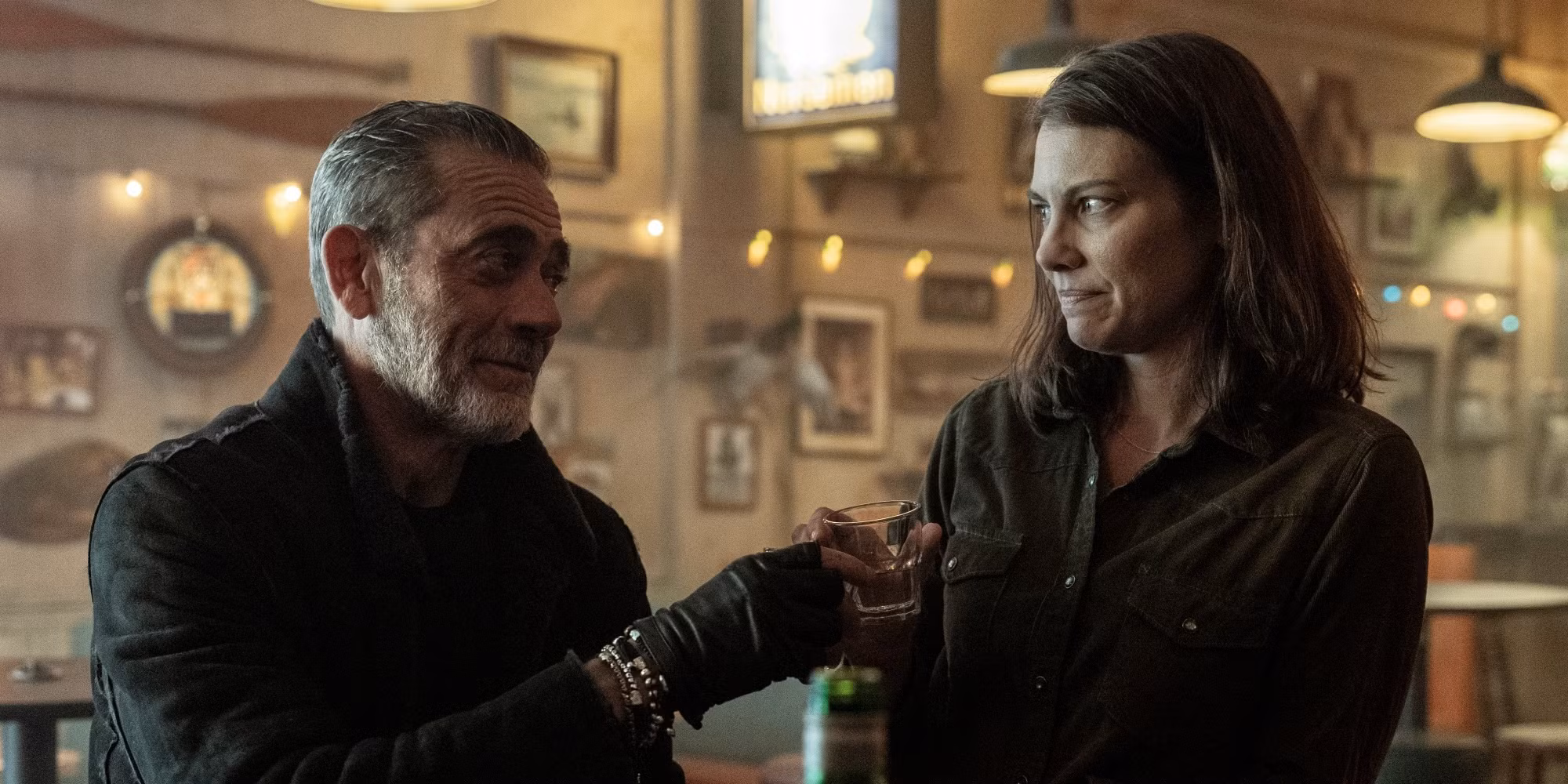 Jeffrey Dean Morgan as Negan and Lauren Cohan as Maggie in a tense scene from The Walking Dead: Dead City Season 3
