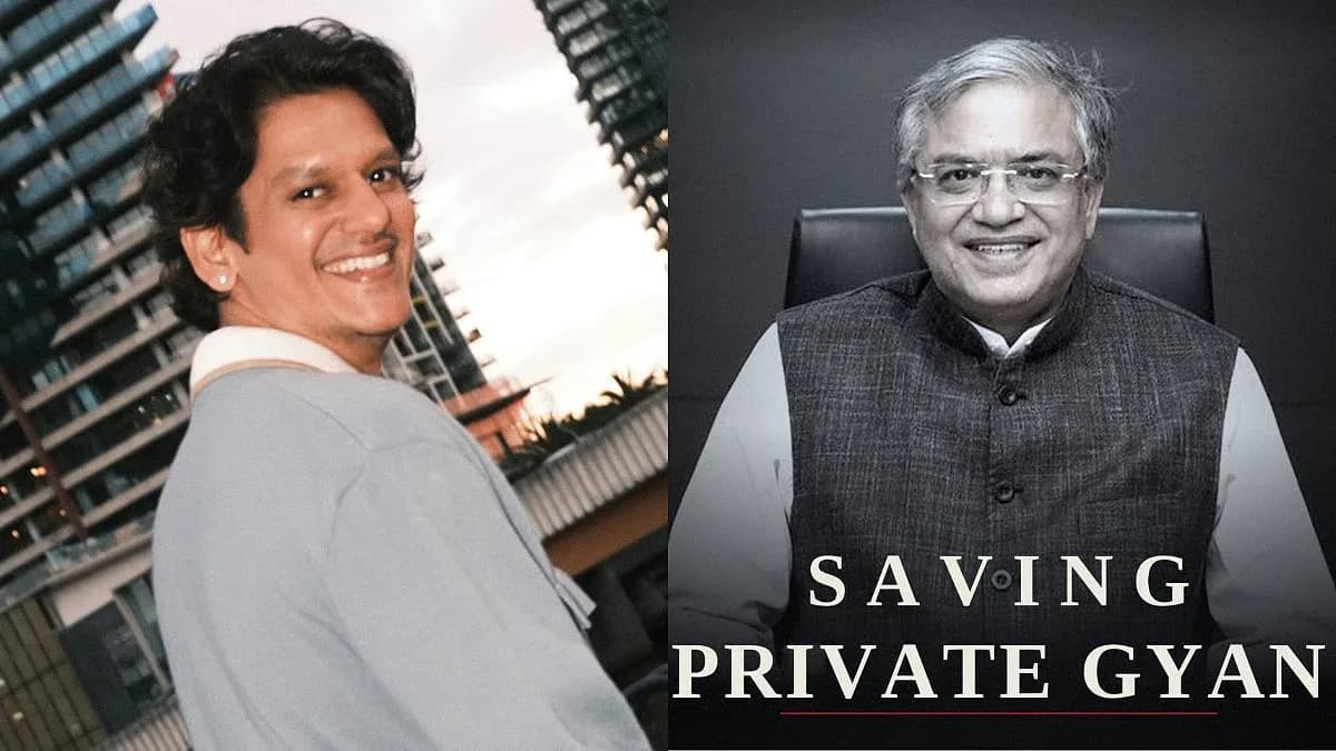 A satirical Instagram post featuring a photo of CEC Gyanesh Kumar with the text 'The face of free and fair election' and the caption 'Saving private gyan'.