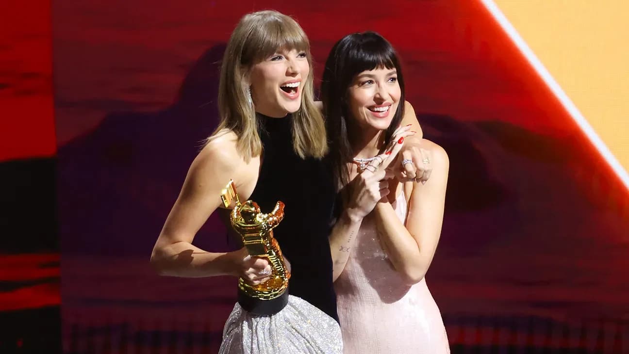 Taylor Swift on stage at the 2026 MTV Video Music Awards accepting the Artist Director Honor