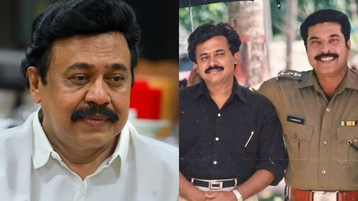 Director Vinayan and actor Mammootty on the set of a film shoot from the mid-2000s
