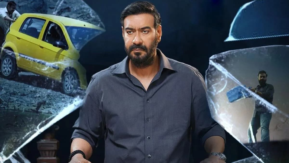Poster of Drishyam 3 featuring Ajay Devgn and Tabu against a dark, suspenseful backdrop