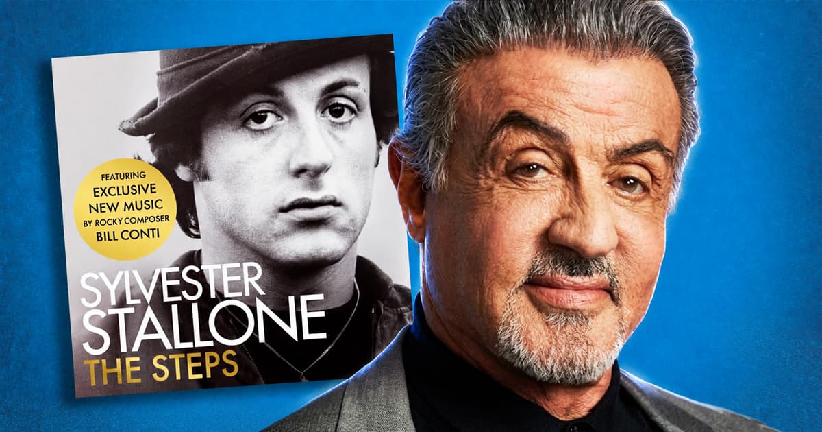 Sylvester Stallone smiling in an Instagram video announcing news about his memoir The Steps