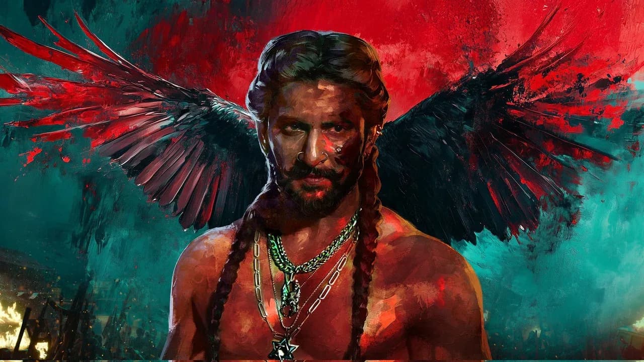 Nani standing in front of a cinematic screen showing the title 'The Paradise'