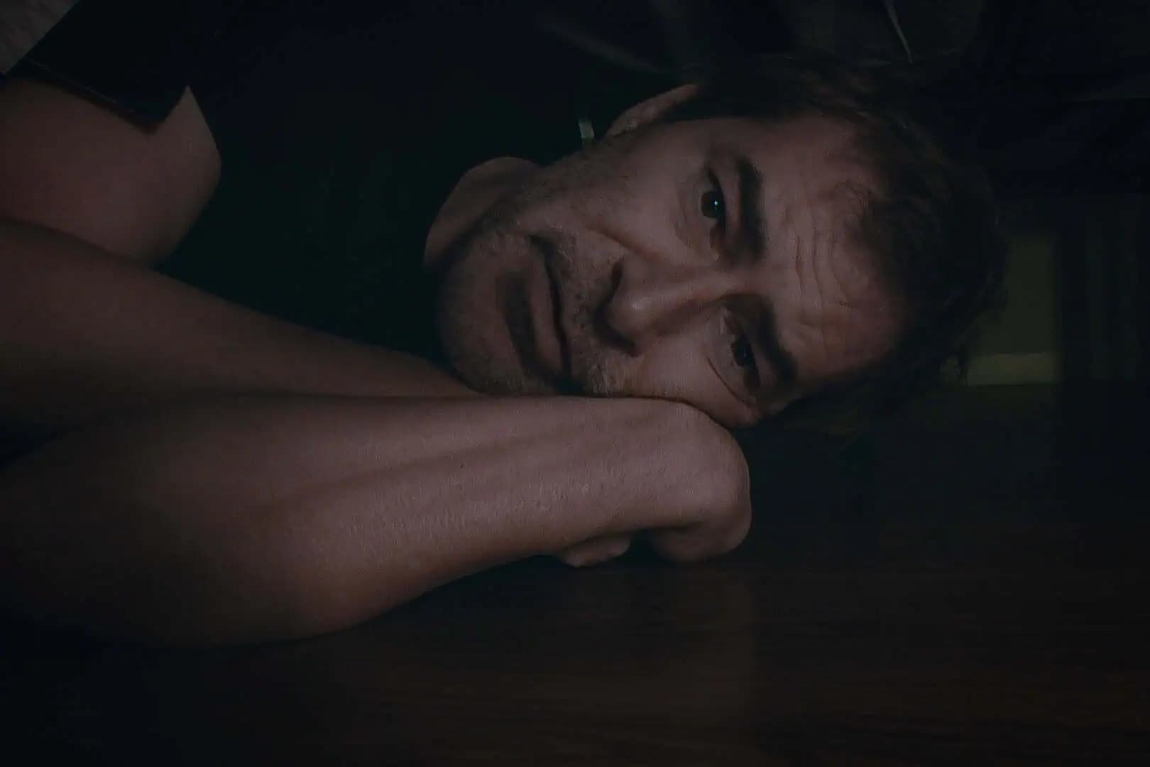 A grainy found-footage style shot of Mark Duplass's character Peachfuzz filming with a handheld camera in The Creep Tapes season 3.