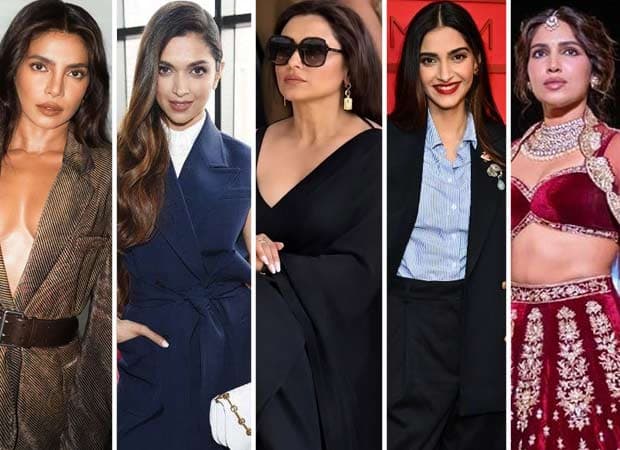 Priyanka Chopra Jonas seated front row at a Ralph Lauren runway, surrounded by flashing cameras