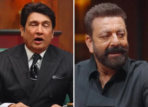 Sanjay Dutt on Shekhar Tonite, looking serious. A muted backdrop. A single microphone.