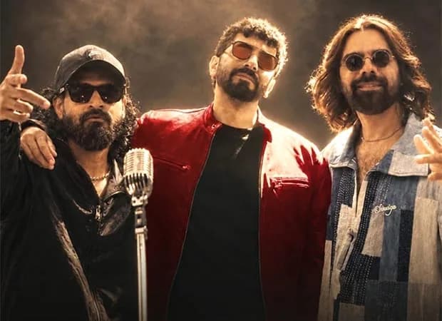 Emiway Bantai, Ayushmann Khurrana and Jigar Saraiya in a still from the Choozay music video for Udta Teer