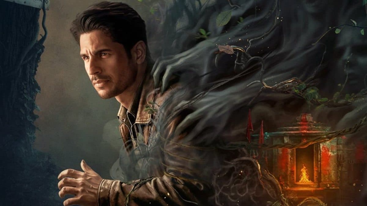 Promotional still from The Vvaan featuring Sidharth Malhotra and Tamannaah Bhatia against a mythological backdrop.