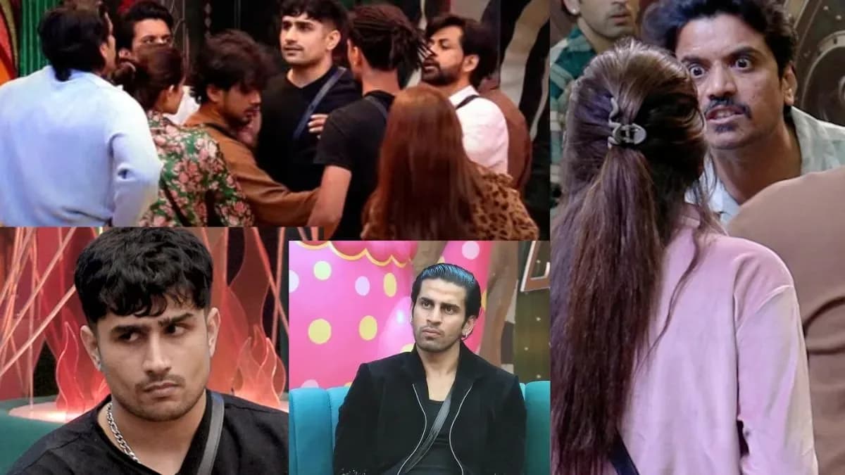 Close-up of Nakul Dhull and Kushal Tanwar (Gullu) in a heated argument inside the Bigg Boss house