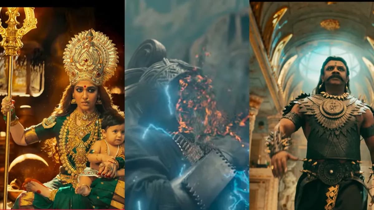 Nayanthara as the goddess Amman in a CGI-heavy scene from the Mookuthi Amman 2 teaser