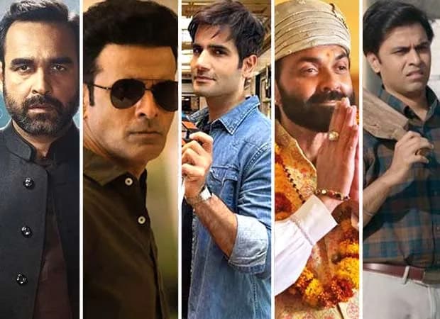 Collage of Pankaj Tripathi, Manoj Bajpayee, Karan Tacker, Bobby Deol and Jitendra Kumar in their popular OTT roles