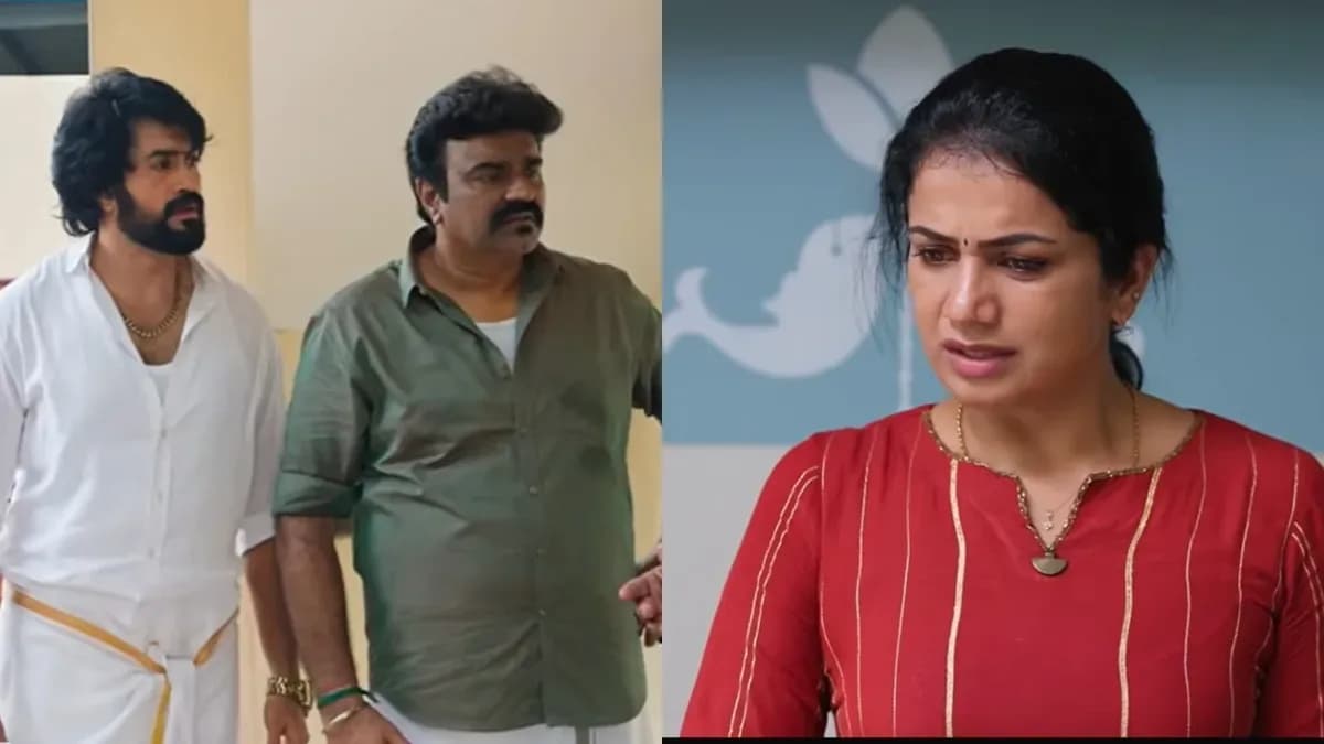 Screenshot of Janani confronting Gunasekaran in the latest Ethirneechal episode