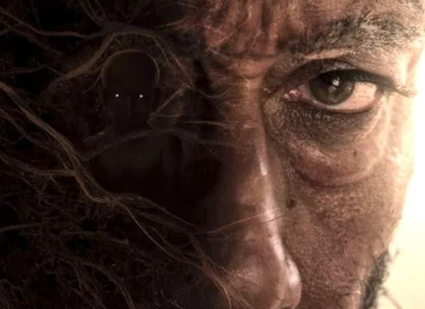 A black-and-white poster featuring Jackie Shroff and Sharad Kelkar standing in a desolate rural landscape, eyes fixed on an unseen threat.