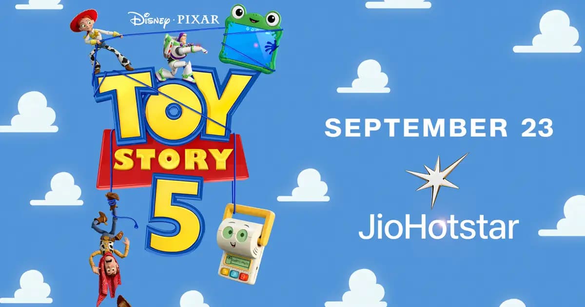 Promotional poster or still from Pixar's Toy Story 5 featuring the returning toy characters