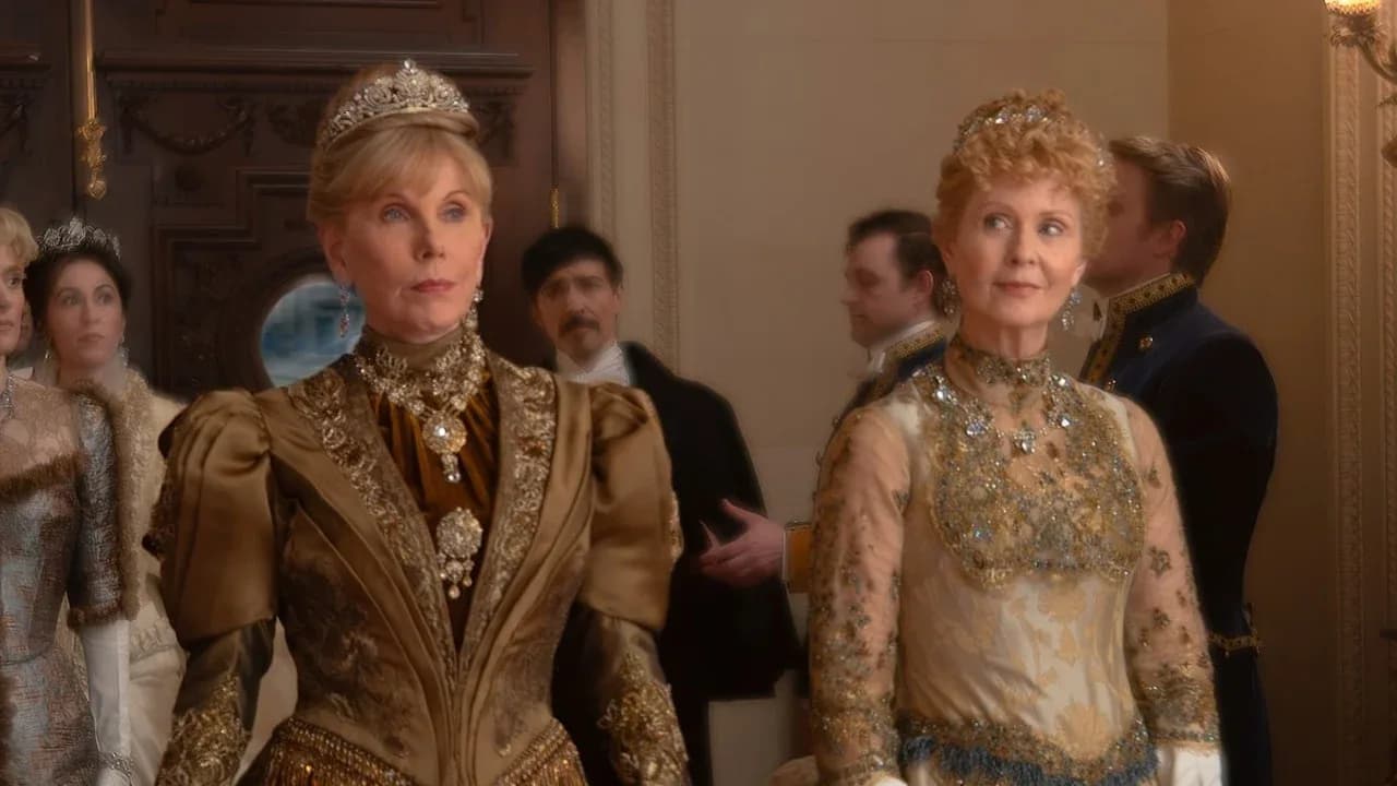 Cast members of The Gilded Age in period costume in a promotional image for season four
