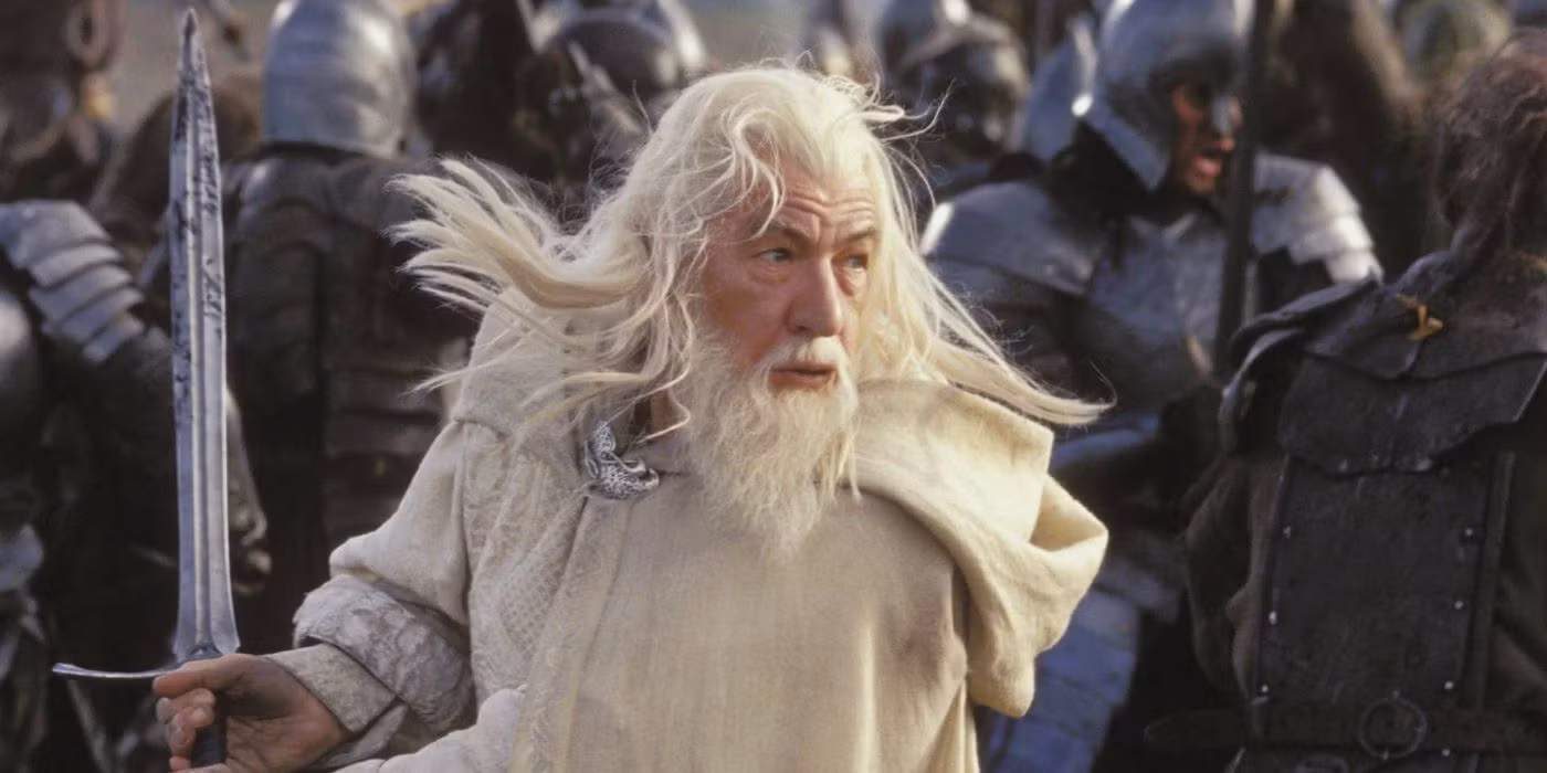 Sean Astin as Samwise Gamgee speaking to Elijah Wood's Frodo Baggins amid the ruins of Osgiliath in The Lord of the Rings: The Two Towers.