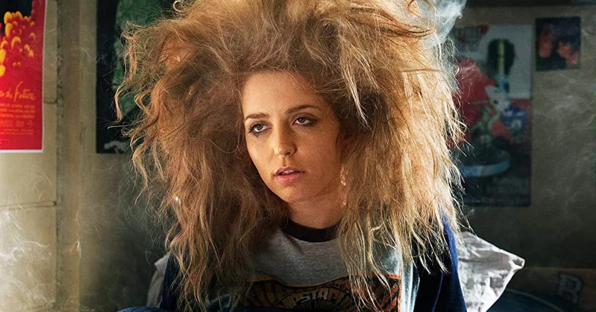 Jessica Rothe in a horror film setting, looking intense