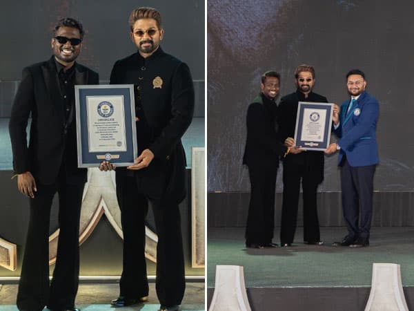 Allu Arjun and director Atlee holding Guinness World Records certificate for Raaka motion‑capture achievement