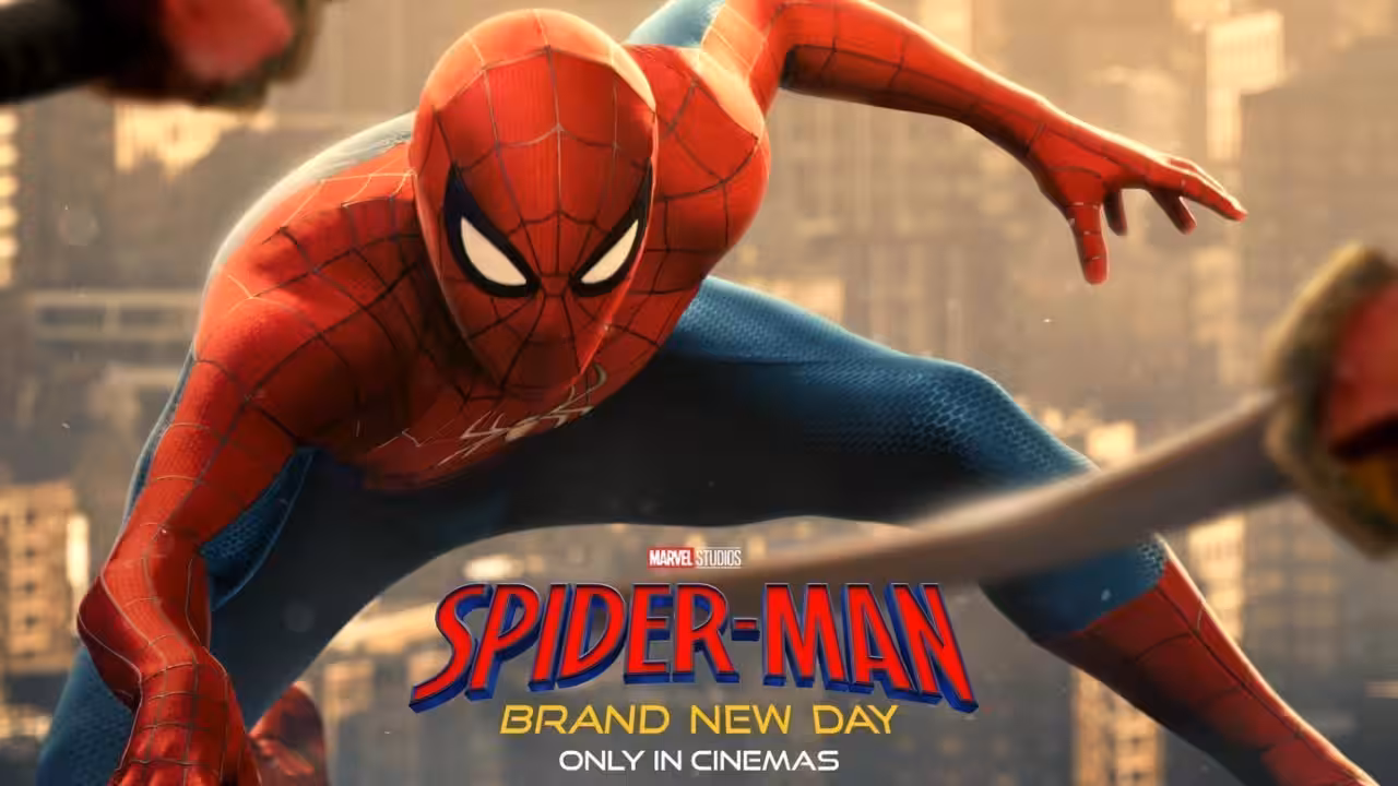 Promotional image from Spider-Man: Brand New Day showing the Spider-Man suit against a city skyline