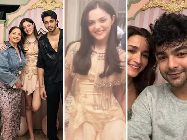 Aneet Padda in a yellow dress at her fairytale-themed birthday party with a castle cake and pink balloons in the background