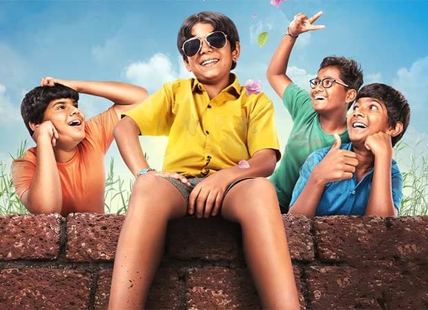 First poster of the Marathi film Sohla featuring the young actor playing Pashya, with Sonali Bendre credited as presenter.
