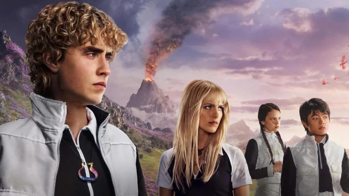 A dramatic IMAX-style poster for 'The Hunger Games: Sunrise on the Reaping' showing a young Haymitch Abernathy standing in the arena under a blood-red sky.