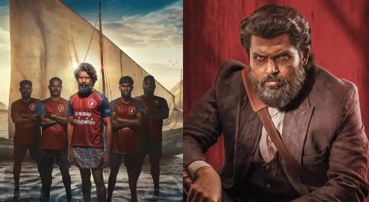 Promotional stills of Karthi in Sardar 2 and Soori in Mandaadi side by side